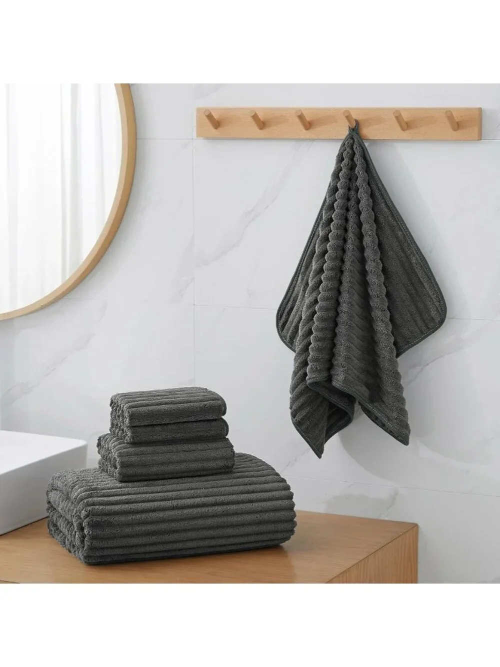 Oversized 6 PC Bath Towel Set - Soft Charcoal Gray 40